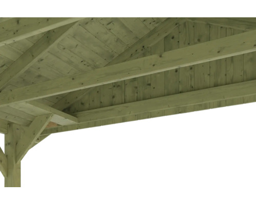 Detail dřevěné konstrukce altánu.