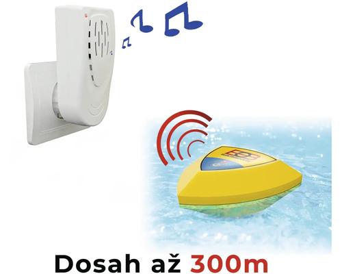 Bazénový alarm sestávající ze senzoru pro bazén a přijímače pro zásuvku