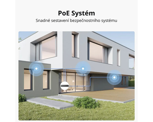 PoE systém pro snadnou instalaci zabezpečovacího systému na moderním domě.