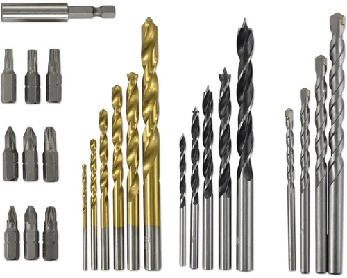 Sada vrtáků a bitů různých velikostí a typů