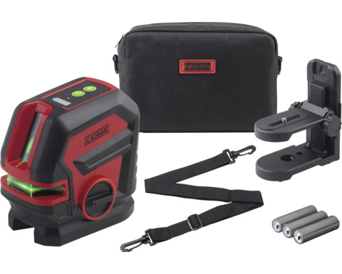 Křížový laser JC Schwarz s příslušenstvím, jako je taška, držák, popruh a baterie