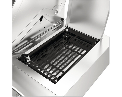 Vnitřek grilu na plyn z nerezové oceli s grilovací mřížkou