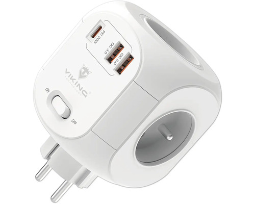 Zásuvková kostka s několika USB porty a vypínačem
