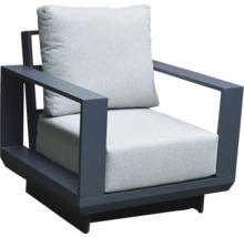 Zahradní křeslo s šedým polstrováním a rámem