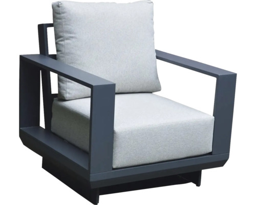 Zahradní křeslo s šedým polstrováním a rámem