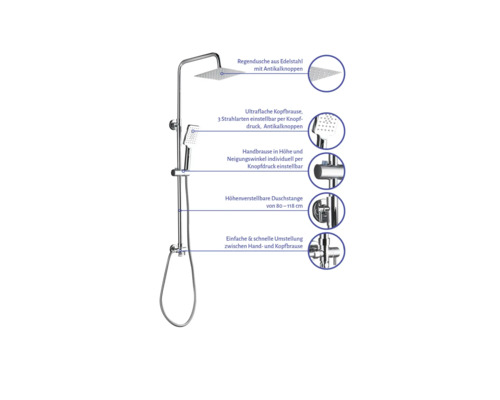 Sprchový systém s hlavovou a ruční sprchou z nerezové oceli