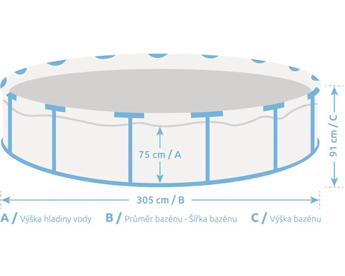 Ilustrace kulatého bazénu s rozměry výšky a průměru.