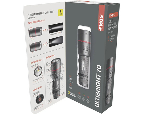 Emos Cree LED kovová svítilna se zaměřením a balením