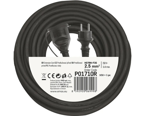 Černý prodlužovací kabel se zástrčkou a zásuvkou