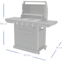 Plynový gril o rozměrech výška 150 cm, šířka 157 cm, hloubka 70 cm