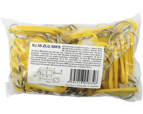 Balení 50 jmenovek na klíče s kroužkem