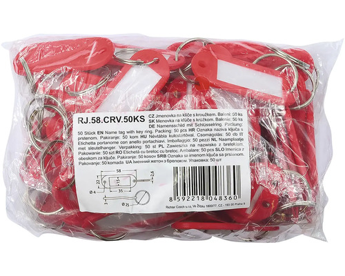 Balení 50 červených klíčenek s kroužkem