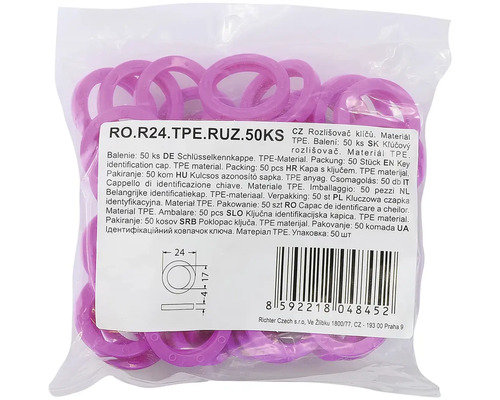 Balení 50 rozlišovačů klíčů z termoplastického elastomeru