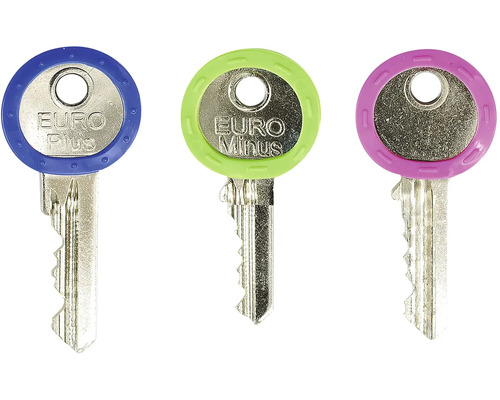 Tři klíče s barevnými rukojeťmi