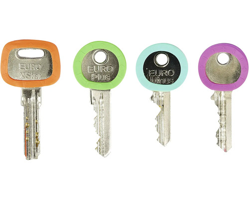 Čtyři klíče s barevnými rukojeťmi