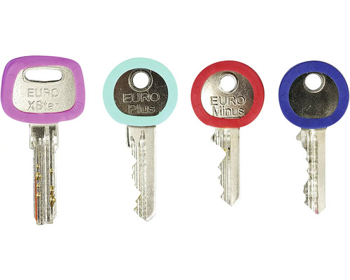 Čtyři klíče s barevnými rukojeťmi