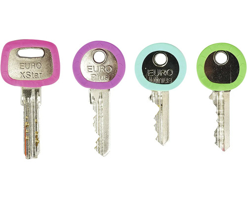 Čtyři klíče s barevnými rukojeťmi