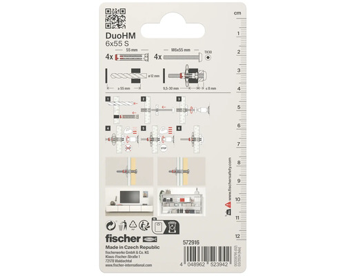 Hmoždinka Fischer DuoHM 6x55 S, montážní návod
