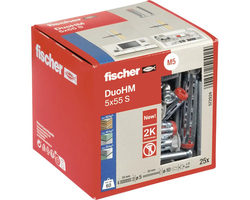 Kovové hmoždinky Fischer DuoHM 5x55 S v krabici