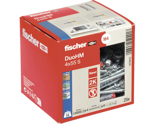 Hmoždinky Fischer DuoHM 4x55 S v krabici, 25 kusů