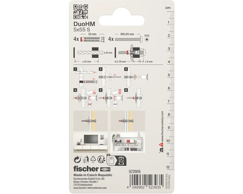 Hmoždinka Fischer DuoHM 5x55 S, podrobnosti o produktu a návod k použití