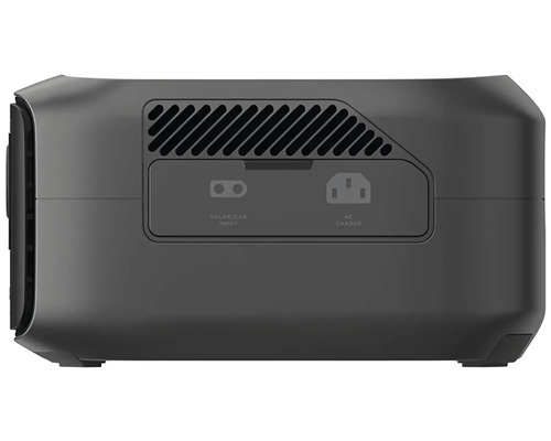 Přenosná napájecí stanice se solárním nebo automobilovým vstupem a nabíjecím konektorem střídavého proudu.