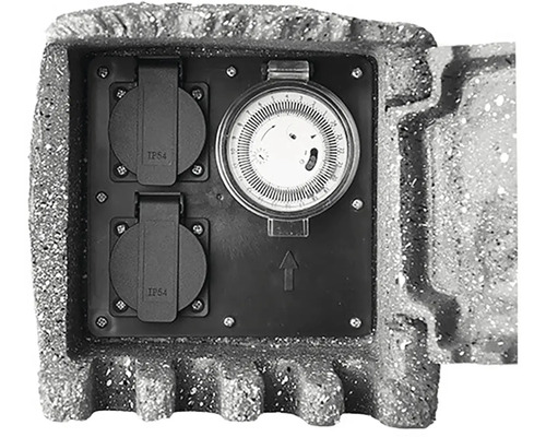 Rozvodka zásuvek v kamenném designu s časovačem a dvěma zásuvkami