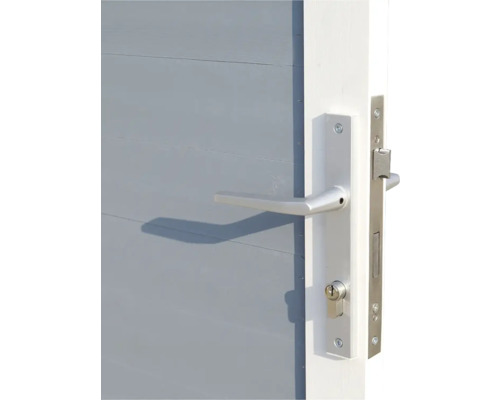 Detail dveří se stříbrnou klikou a zámkem