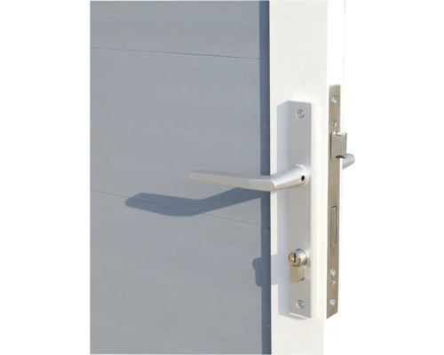 Detail vstupních dveří se zámkem a klikou