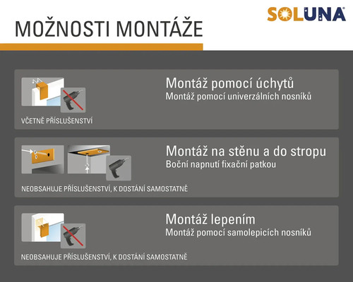 Přehled možností montáže Soluna