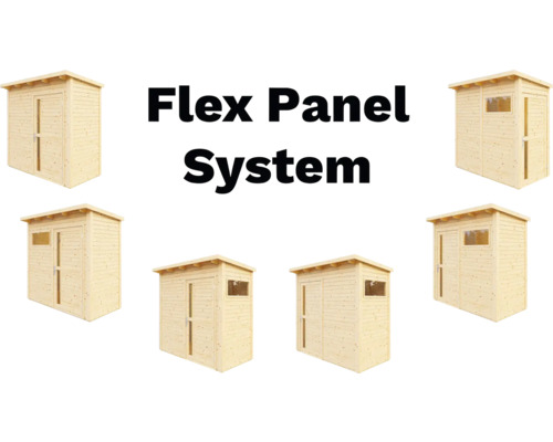 Flex Panel System s dřevěnými zahradními domky