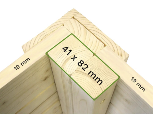 Detail dřevěného rámu o rozměrech 41 x 82 milimetrů a 19 milimetrů