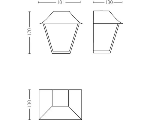 Technický výkres venkovního svítidla s rozměry