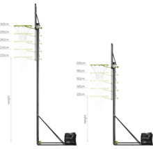 Obrázek dvou basketbalových košů s údaji o velikosti