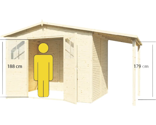Dřevěný zahradní domek s výškou 188 cm a stříškou 179 cm