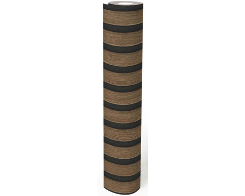 Role tapety s proužkovaným vzorem v hnědé a černé barvě