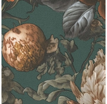 Detail tapety s květinovým a ovocným vzorem