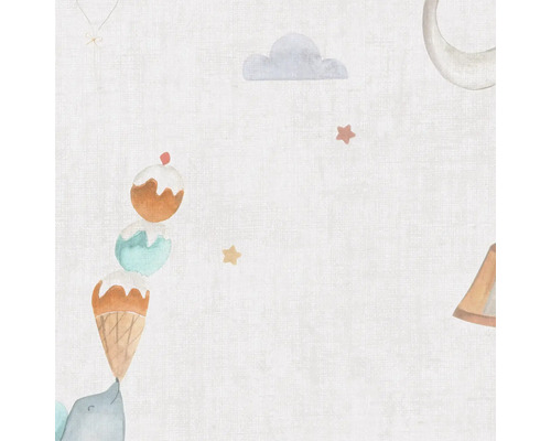 Ilustrace se zmrzlinou, mraky a hvězdami