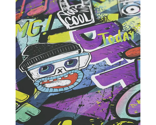 Ilustrace s motivy graffiti a komiksovými postavičkami