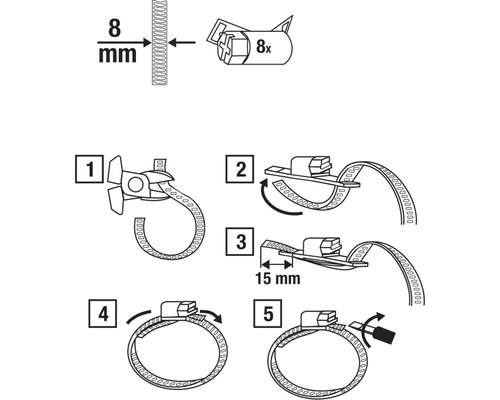 Návod k montáži 8 mm hadicové spony v pěti krocích