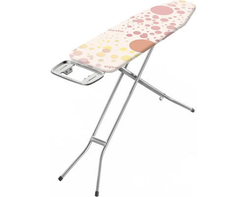 Žehlicí prkno s barevným puntíkovaným vzorem a odkládací plochou na žehličku