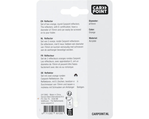 Sada dvou kulatých oranžových odrazek Carpoint o průměru 70 milimetrů z akrylátu.