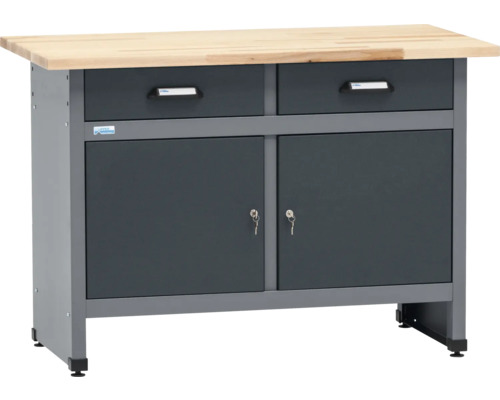 Pracovní stůl se dvěma zásuvkami, spodní skříňkou a dřevěnou pracovní deskou