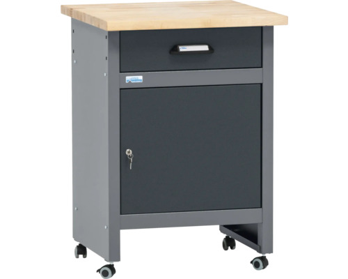 Dílenský vozík se zásuvkou, dvířky a dřevěnou deskou