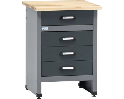 Dílenská skříňka se čtyřmi zásuvkami a dřevěnou pracovní deskou