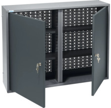 Skříňka na nářadí se dvěma otevřenými dveřmi a děrovanou stěnou