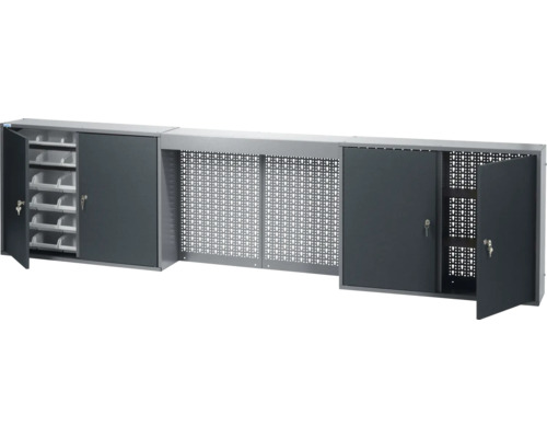 Dílenská skříň s posuvnými dveřmi a děrovanou stěnou