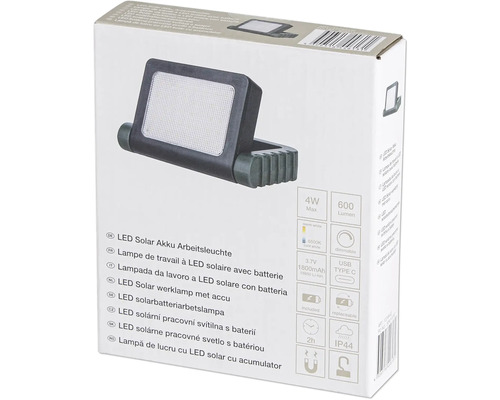 LED solární pracovní lampa s baterií v balení