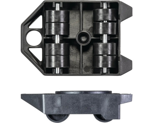 Stěhovací kolečko na nábytek z plastu, pohled shora a z boku