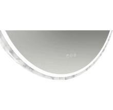 Detail kulatého zrcadla s mramorovým rámem a ovládacím panelem